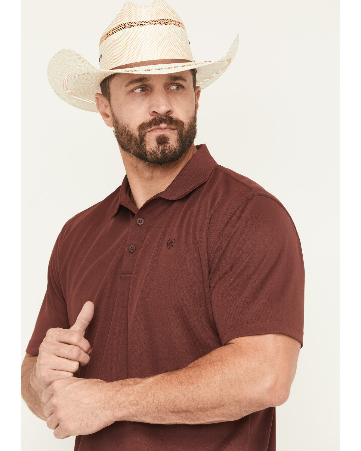 Image #2 - Ariat Men's TEK Solid Short Sleeve Performance Polo, Maroon, hi-res