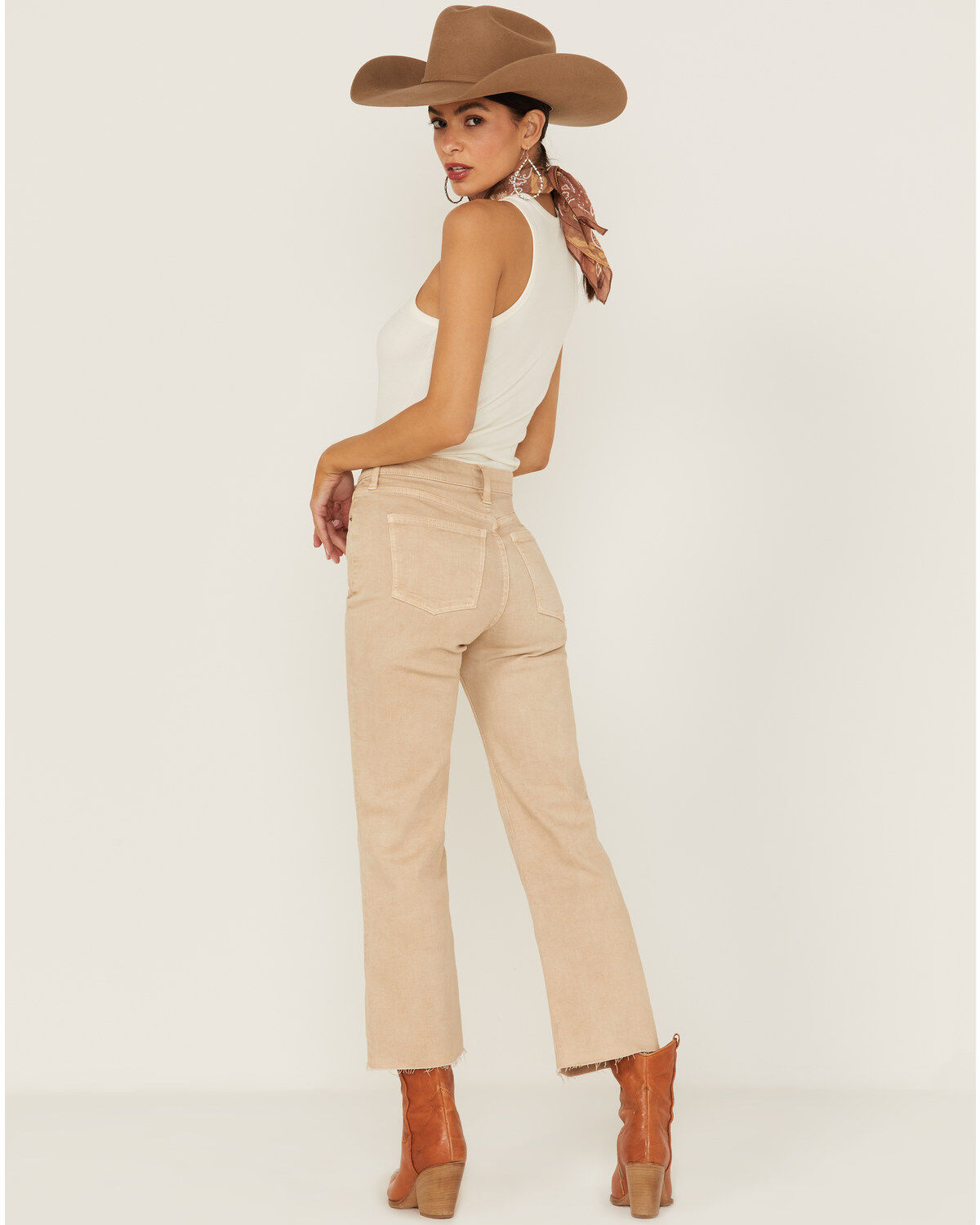Image #3 - Sneak Peek Women's Natural High Rise Raw Hem Crop Jeans, Natural, hi-res