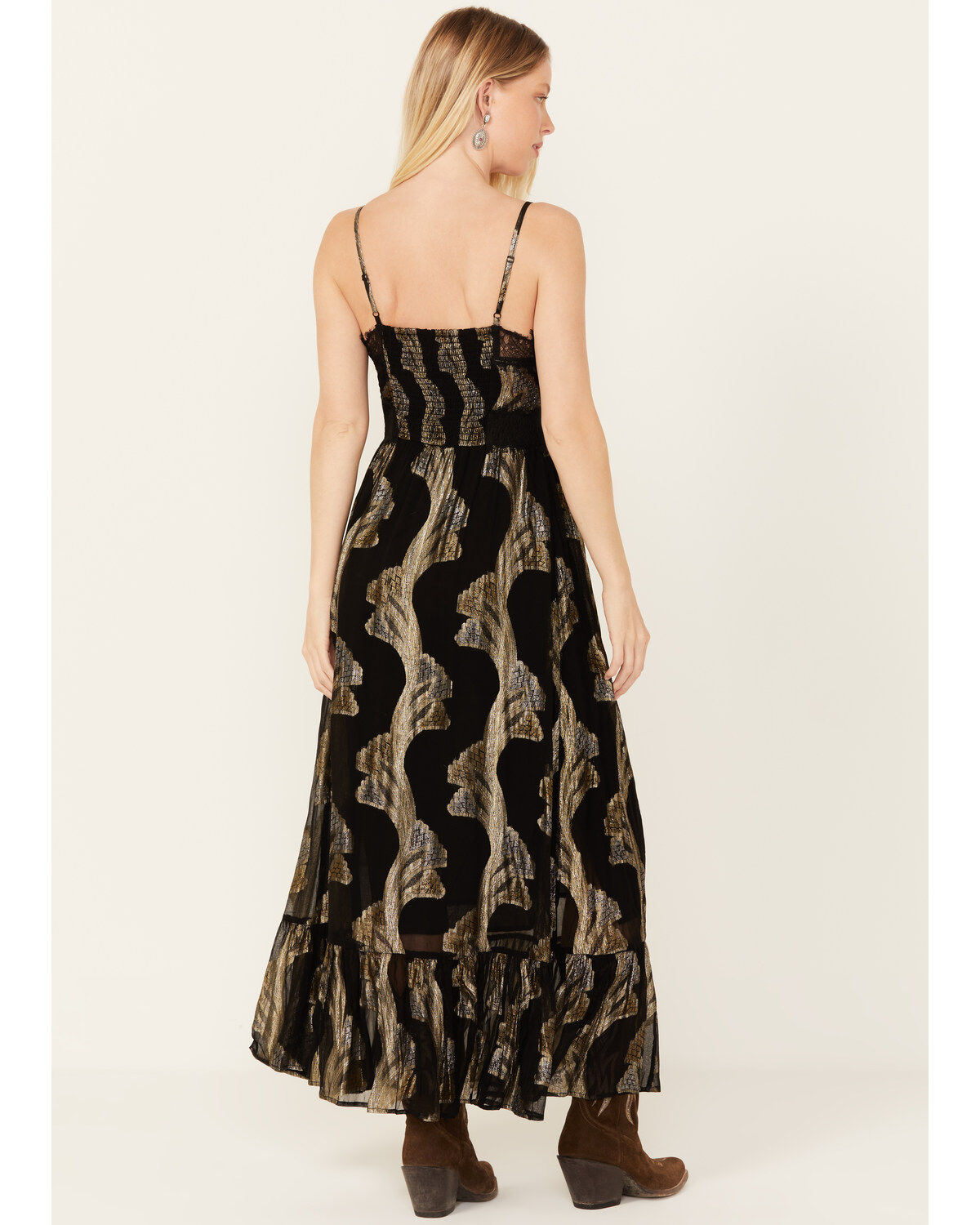 Image #4 - Idyllwind Women's Verde Lace Inset Metallic Print Maxi Dress, Black, hi-res