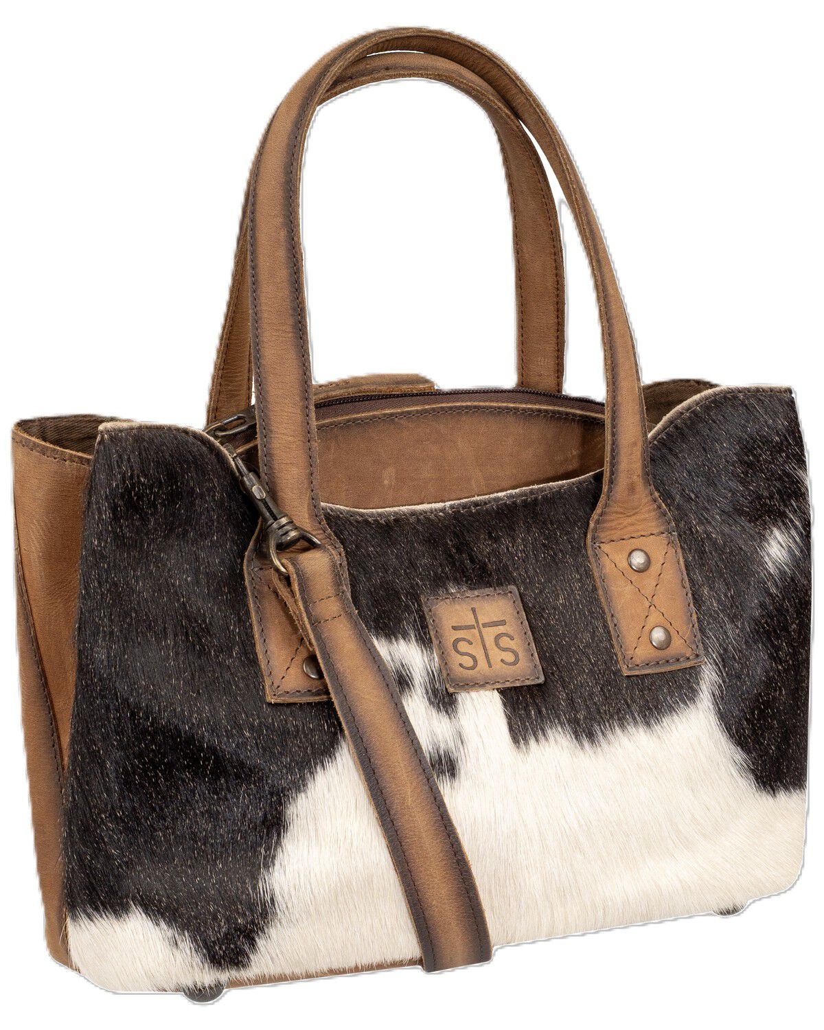 STS Ranchwear by Carroll Women's Cowhide Josie Satchel, Black/white, hi-res