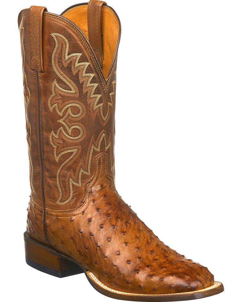 Lucchese Men's Harmon Full Quill Ostrich Exotic Boots, Tan, hi-res