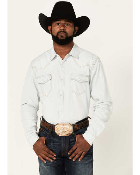 Cody James Men's Fort Summer Light Wash Long Sleeve Snap Western Denim Shirt , Light Wash, hi-res