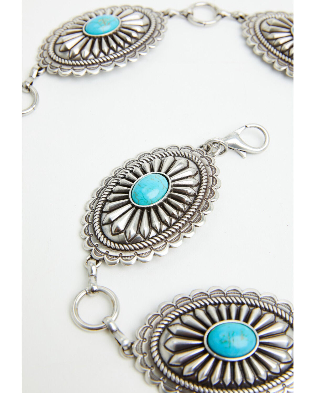 Image #4 - Ariat Women's Oval Turquoise Concho Chain Belt, Silver, hi-res