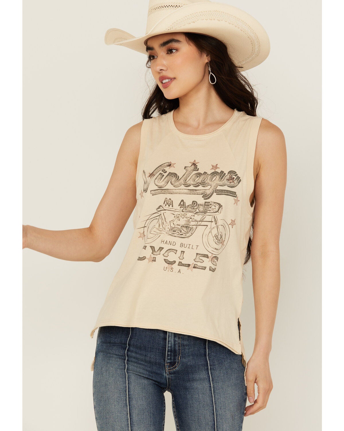 Cleo + Wolf Women's Vintage Moto Tank Top, Oatmeal, hi-res