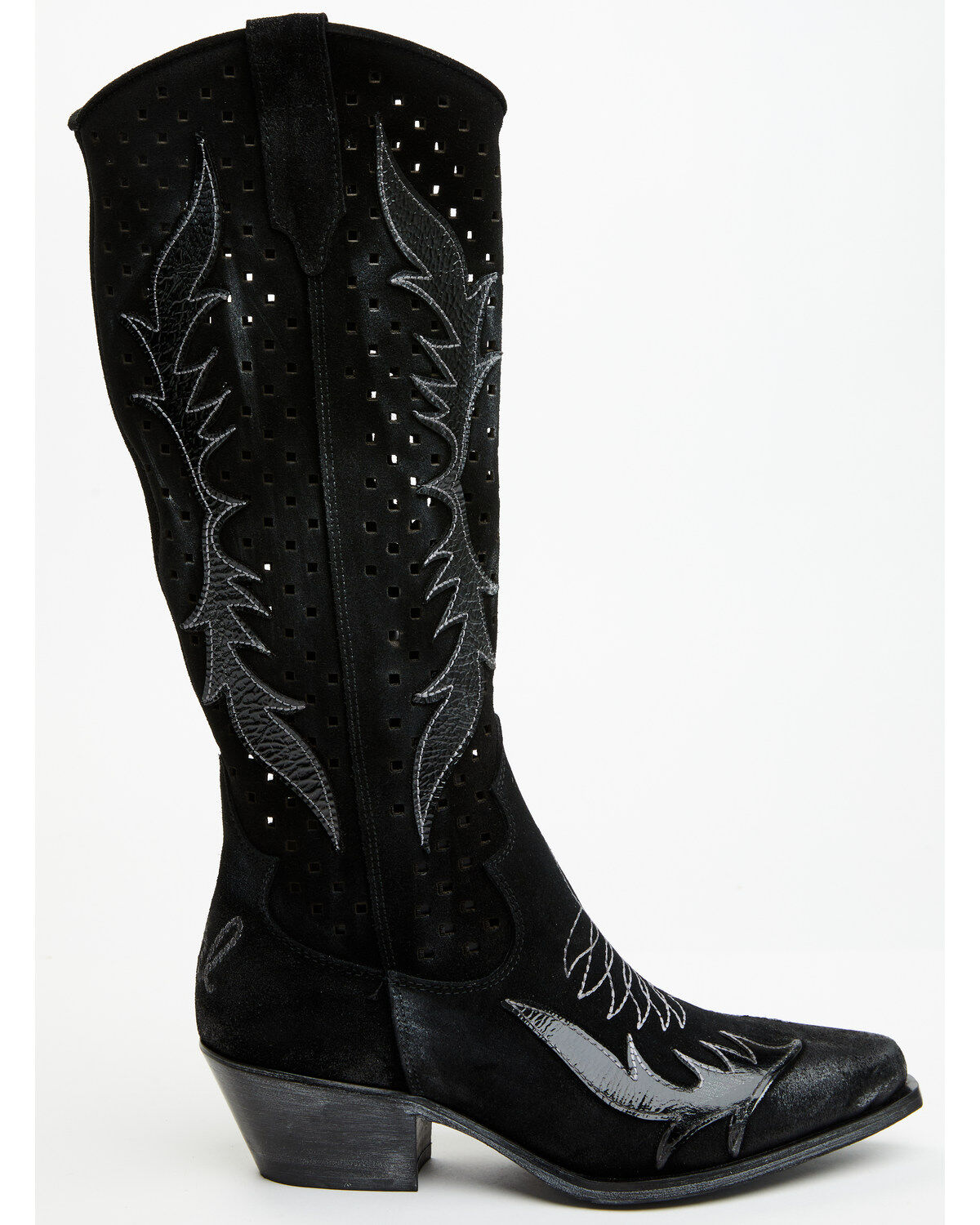 Image #2 - Italian Cowboy Women's Perforated Tall Western Boots - Snip Toe, Black, hi-res