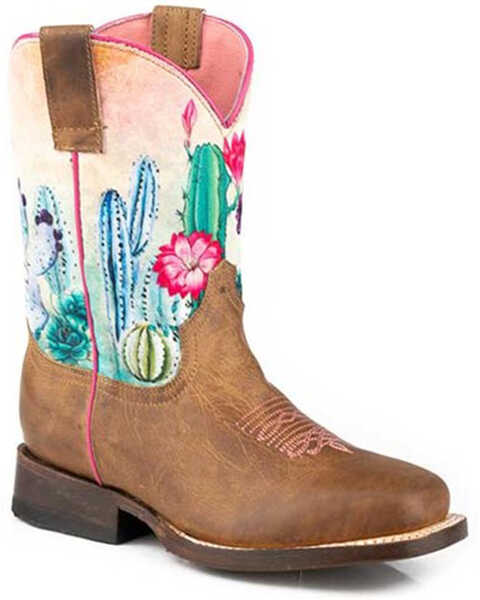 Roper Girls' Cacti Western Boots - Square Toe, Tan, hi-res