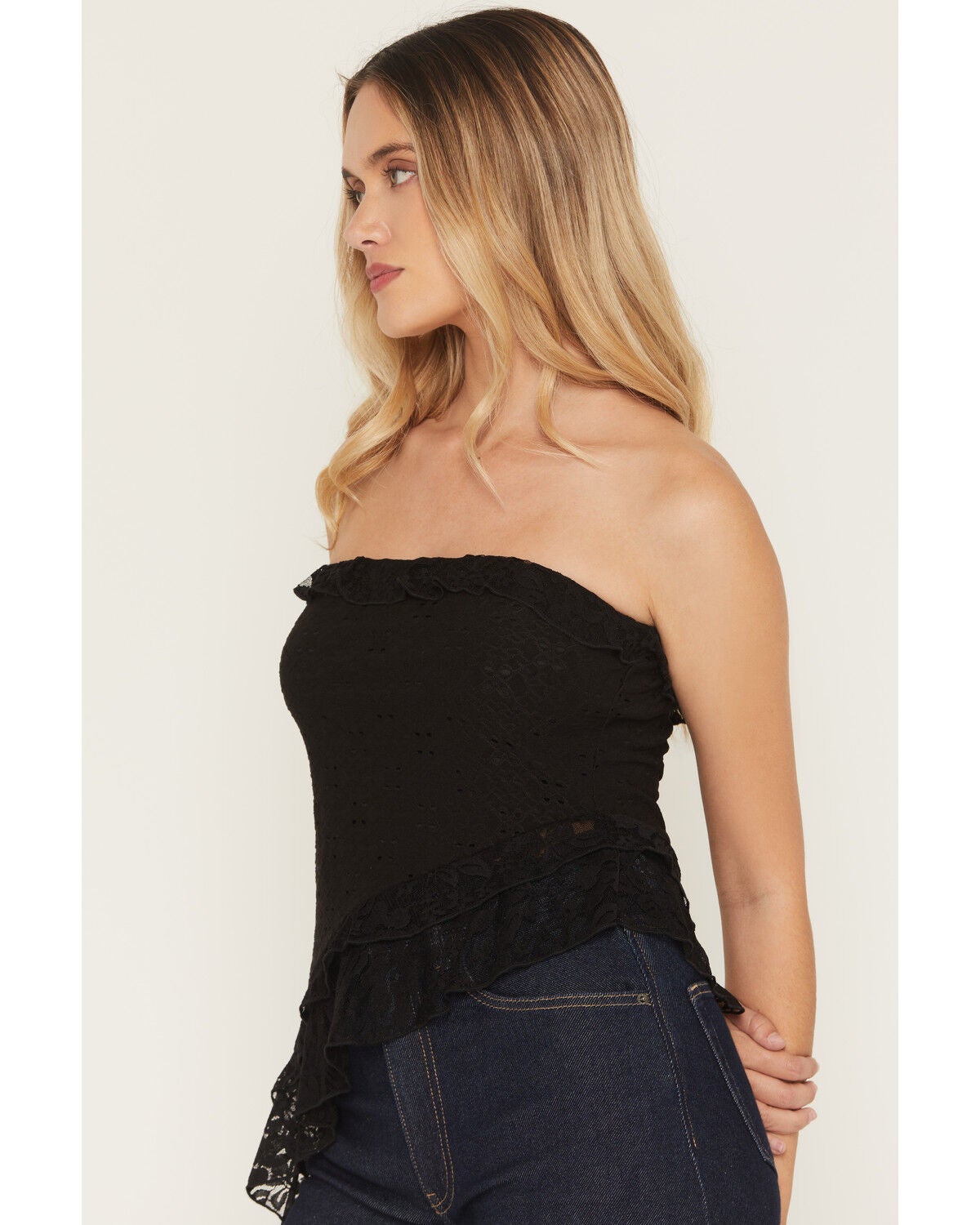 Image #2 - Originality Women's Asymmetrical Lace Top, Black, hi-res