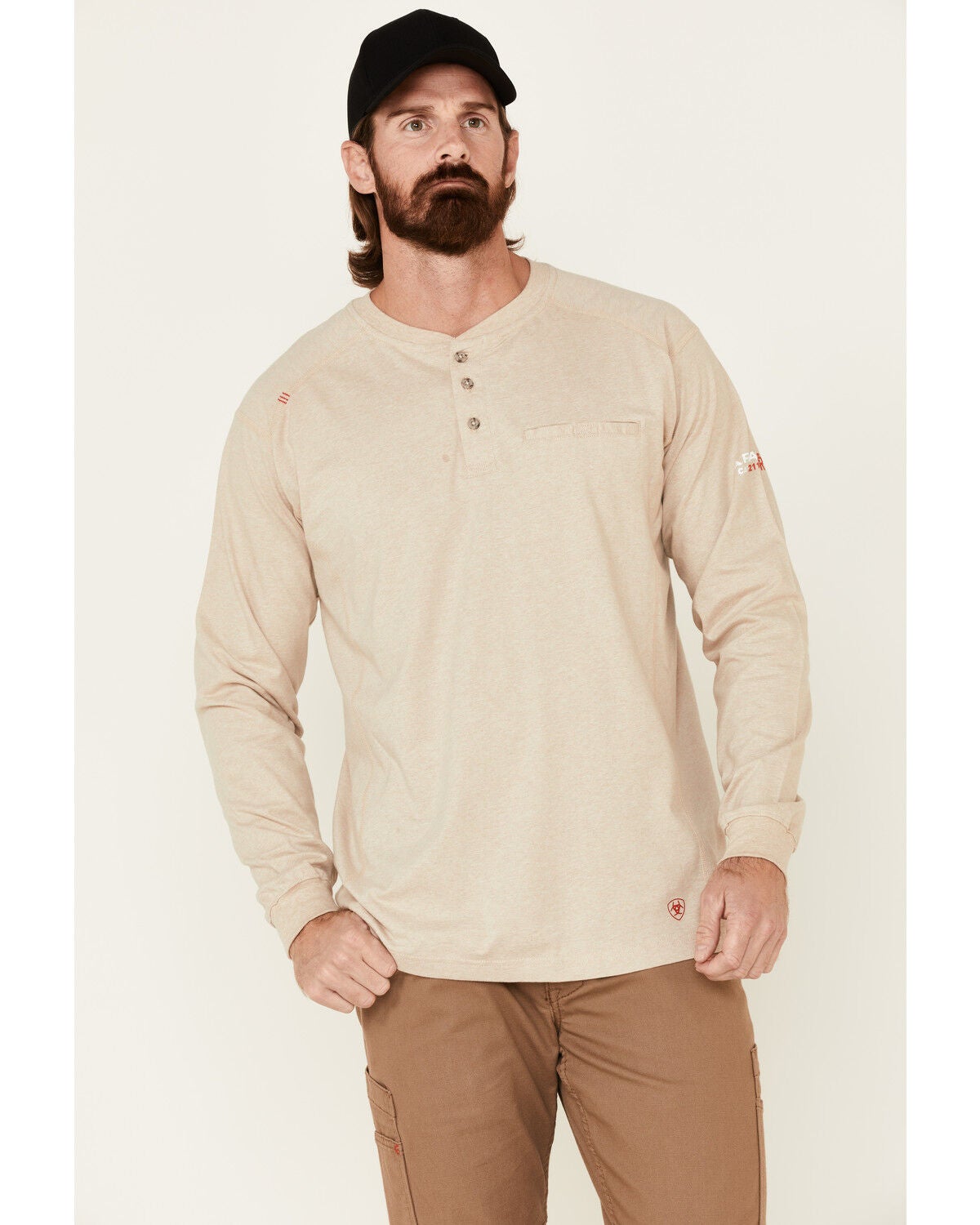 Ariat Men's FR Air Long Sleeve Work Long Sleeve Henley Shirt - Big, Sand, hi-res