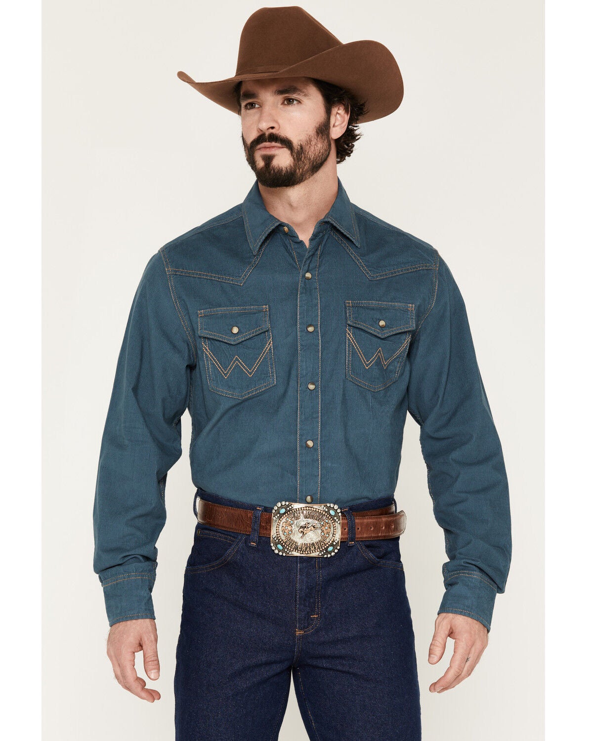 Image #1 - Wrangler Retro Men's Corduroy Solid Long Sleeve Snap Western Shirt - Tall, Indigo, hi-res