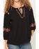 Image #3 - Shyanne Women's Gulch 3/4 Sleeve Embroidered Peasant Top, Black, hi-res