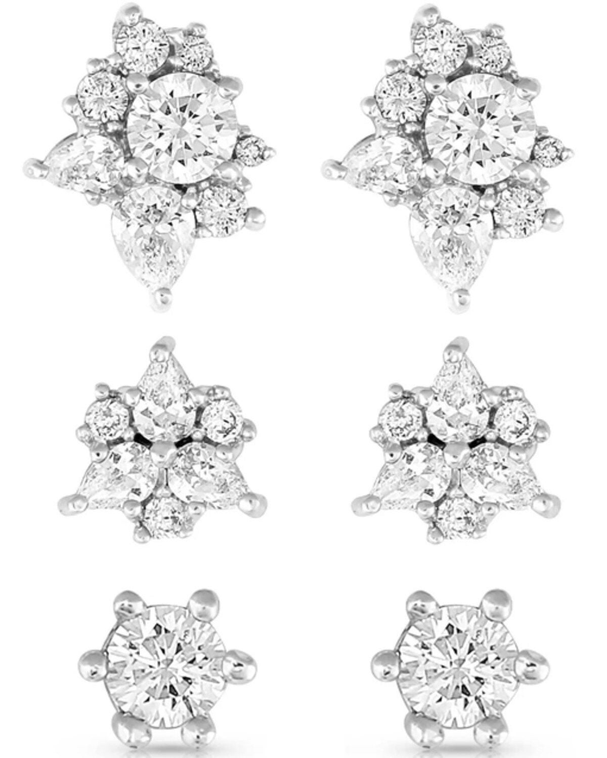 Montana Silversmiths Women's Crystal Stud Earrings Set - 3-Piece, Silver, hi-res