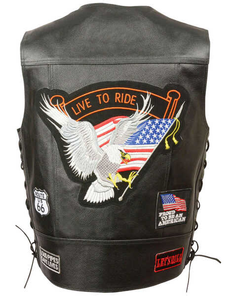 Image #2 - Milwaukee Leather Men's Side Lace "Live to Ride" Patch Vest - 5X, Black, hi-res