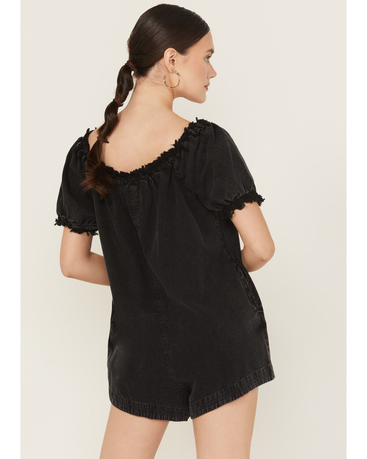 Image #4 - Free People Women's Daisy Denim Babydoll Romper, Black, hi-res