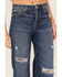 Cleo + Wolf Women's Medium Wash High Rise Patchwork Distressed Straight Jeans, Dark Wash, hi-res