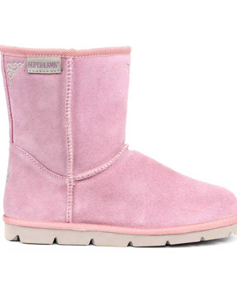 Superlamb Women's Argali 7.5" Suede Leather Pull On Casual Boots - Round Toe , Pink, hi-res