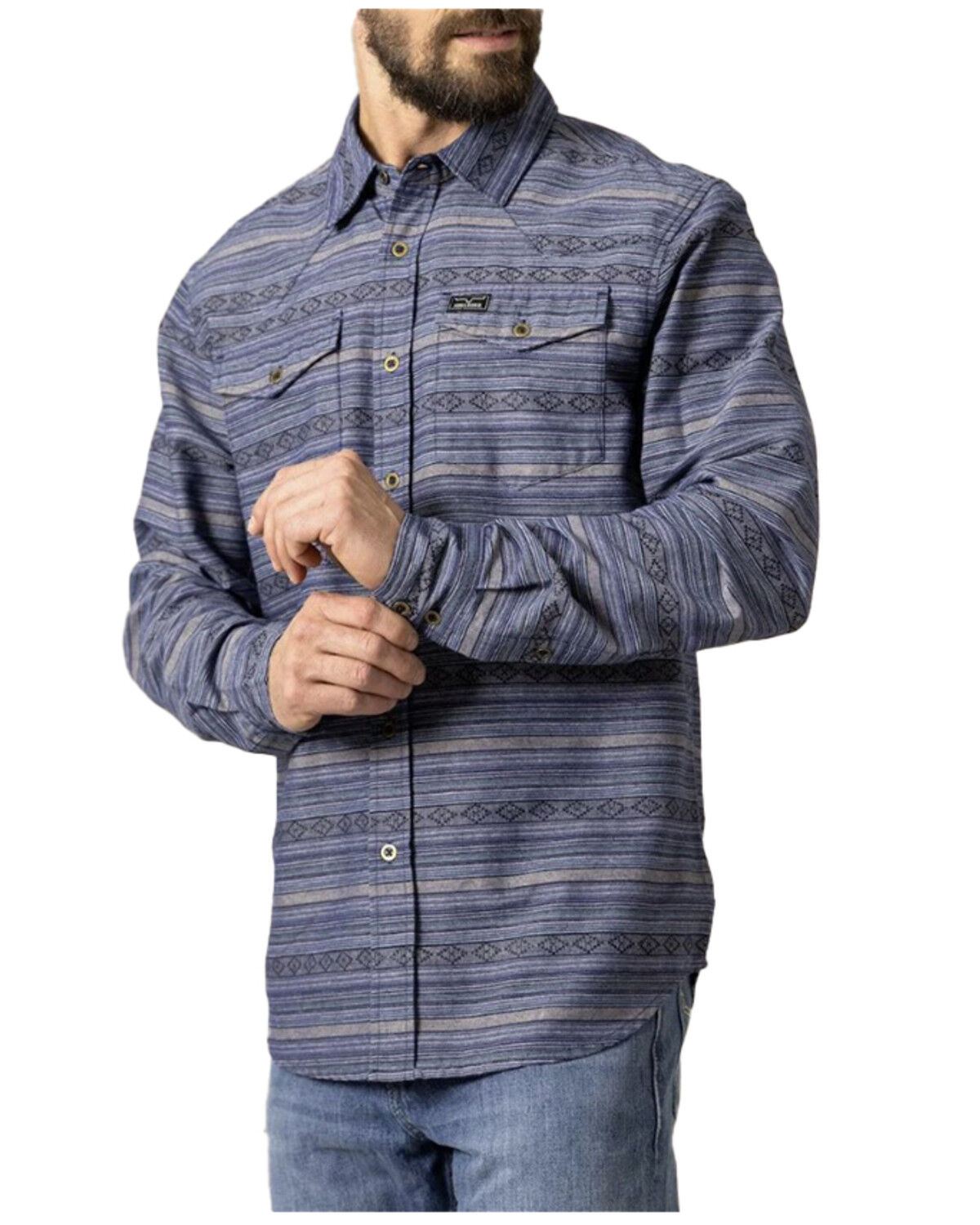 Image #2 - Kimes Ranch Men's Ortega Southwestern Striped Print Long Sleeve Button-Down Western Shirt, Indigo, hi-res