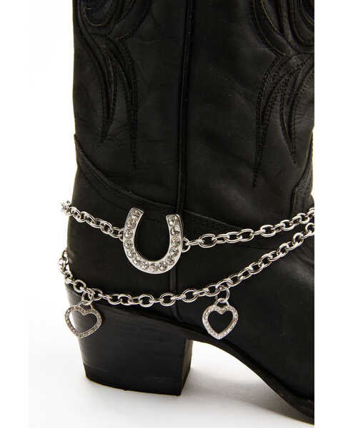 Shyanne Women's Rhinestone Studded Horseshoe Boot Chain, Silver, hi-res