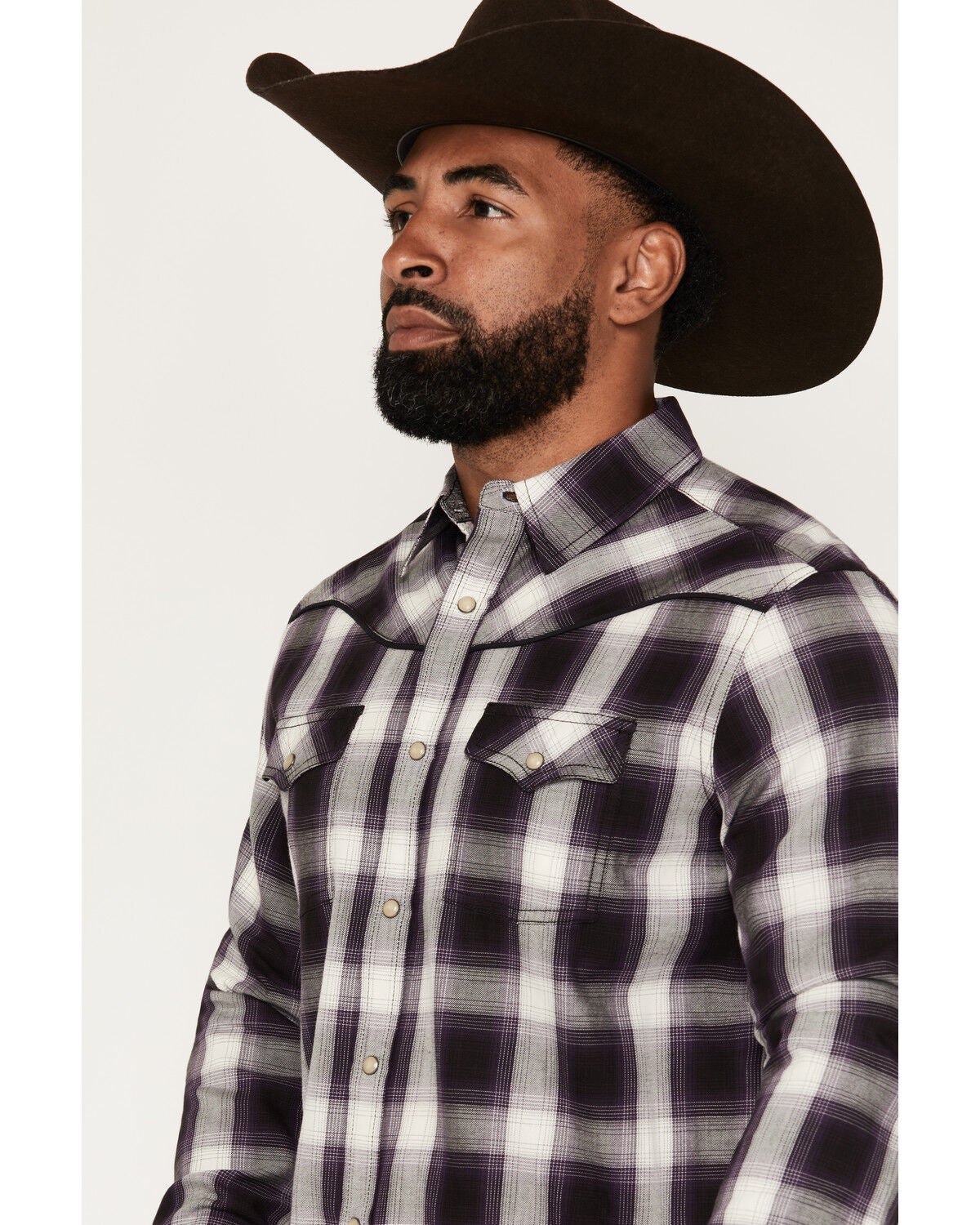 Image #2 - Moonshine Spirit&reg;&nbsp;Men's Trigger Code Plaid Print Long Sleeve Snap Western Shirt, Purple, hi-res