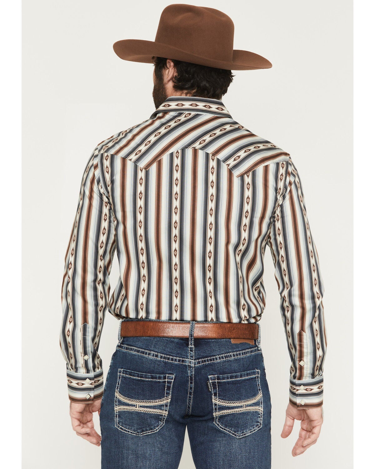 Image #4 - Rock & Roll Denim Men's Dale Brisby Southwestern Stripe Print Long Sleeve Snap Stretch Western Shirt, Dark Brown, hi-res