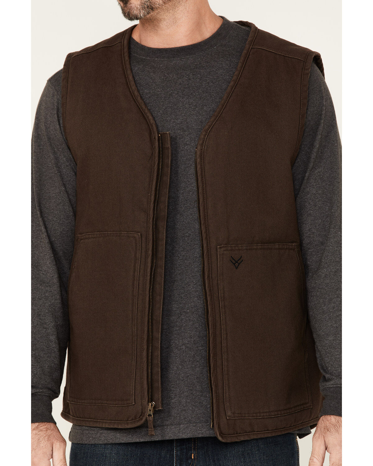 Image #3 - Hawx Men's Brown Weathered Canvas Zip-Front Sherpa Lined Work Vest, Brown, hi-res