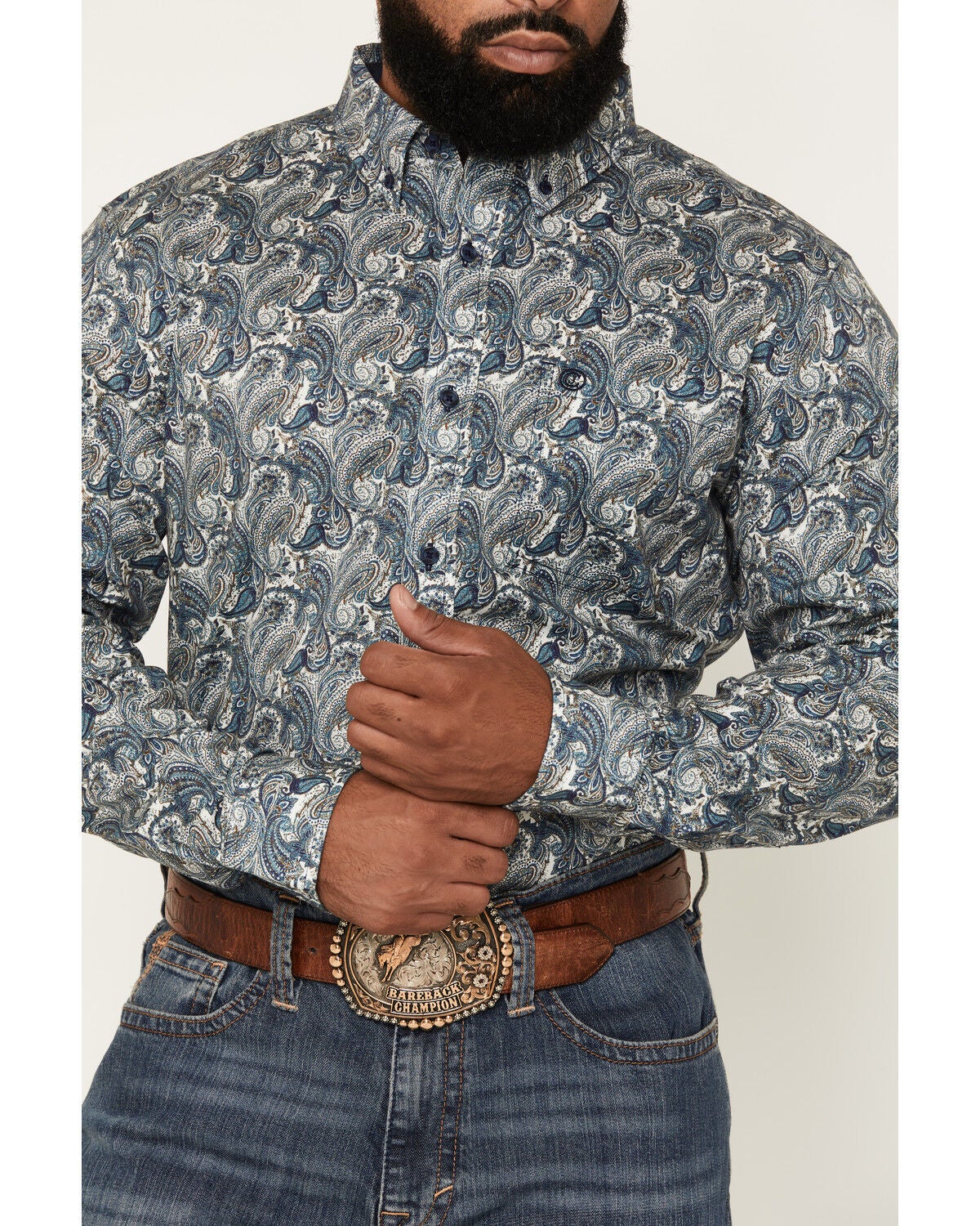 Image #3 - Cody James Men's Lost Resort Paisley Print Long Sleeve Button-Down Stretch Western Shirt - Big, Blue, hi-res