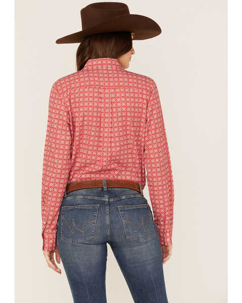 Cinch Women's Geo Print Long Sleeve Button-Down Stretch ARENAFLEX Shirt, Red, hi-res