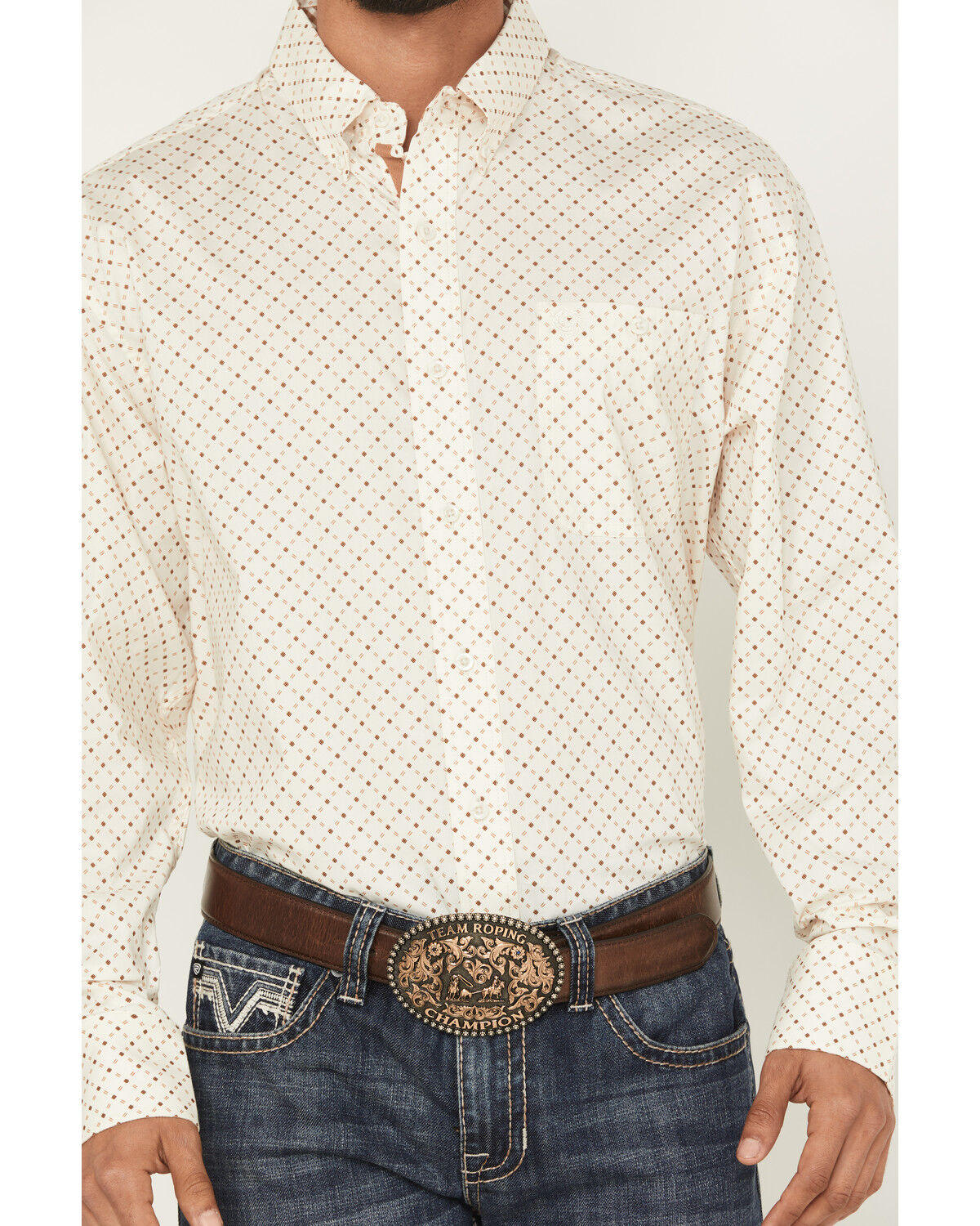 Image #3 - George Strait by Wrangler Men's Geo Print Long Sleeve Button-Down Stretch Western Shirt - Big, White, hi-res