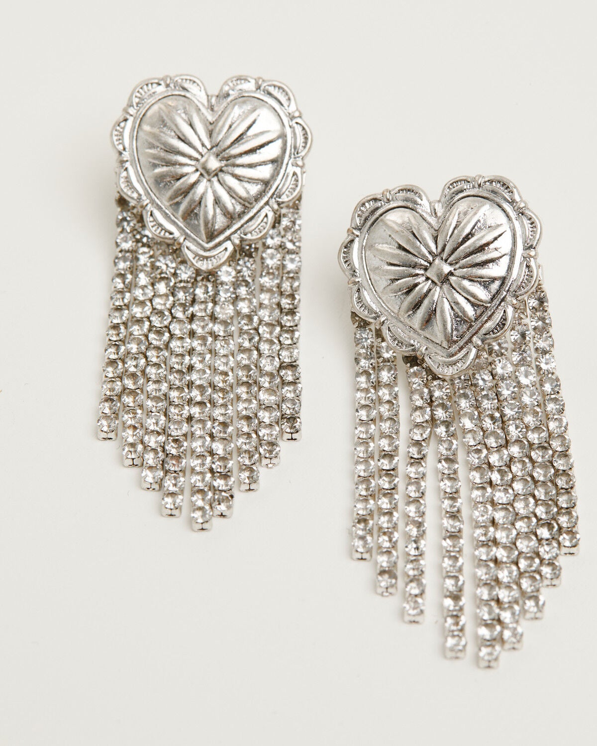 Image #3 - Lainey Wilson Women's Heart Concho Fringe Earrings, Silver, hi-res