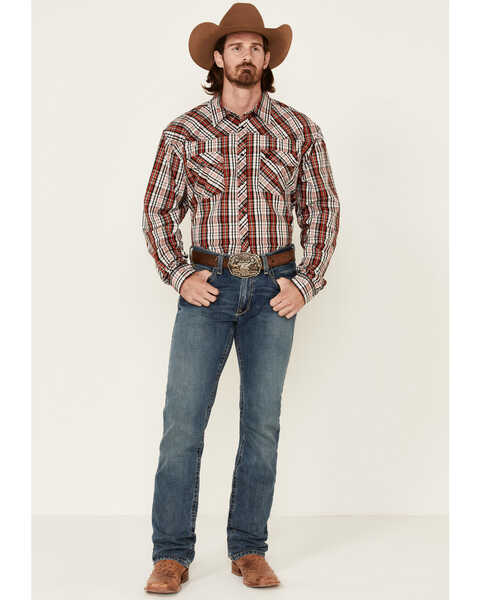 Image #2 - Cowboy Hardware Men's Rancher Plaid Long Sleeve Snap Western Shirt , Red, hi-res