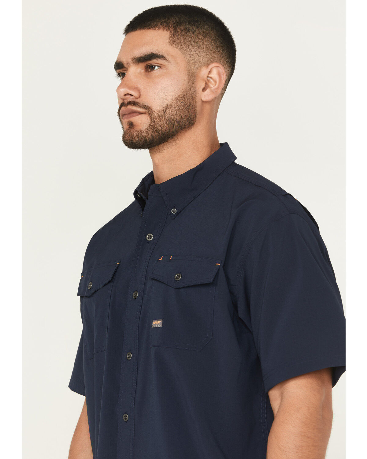Image #2 - Ariat Men's Rebar Made Tough Vent Short Sleeve Work Shirt, Navy, hi-res
