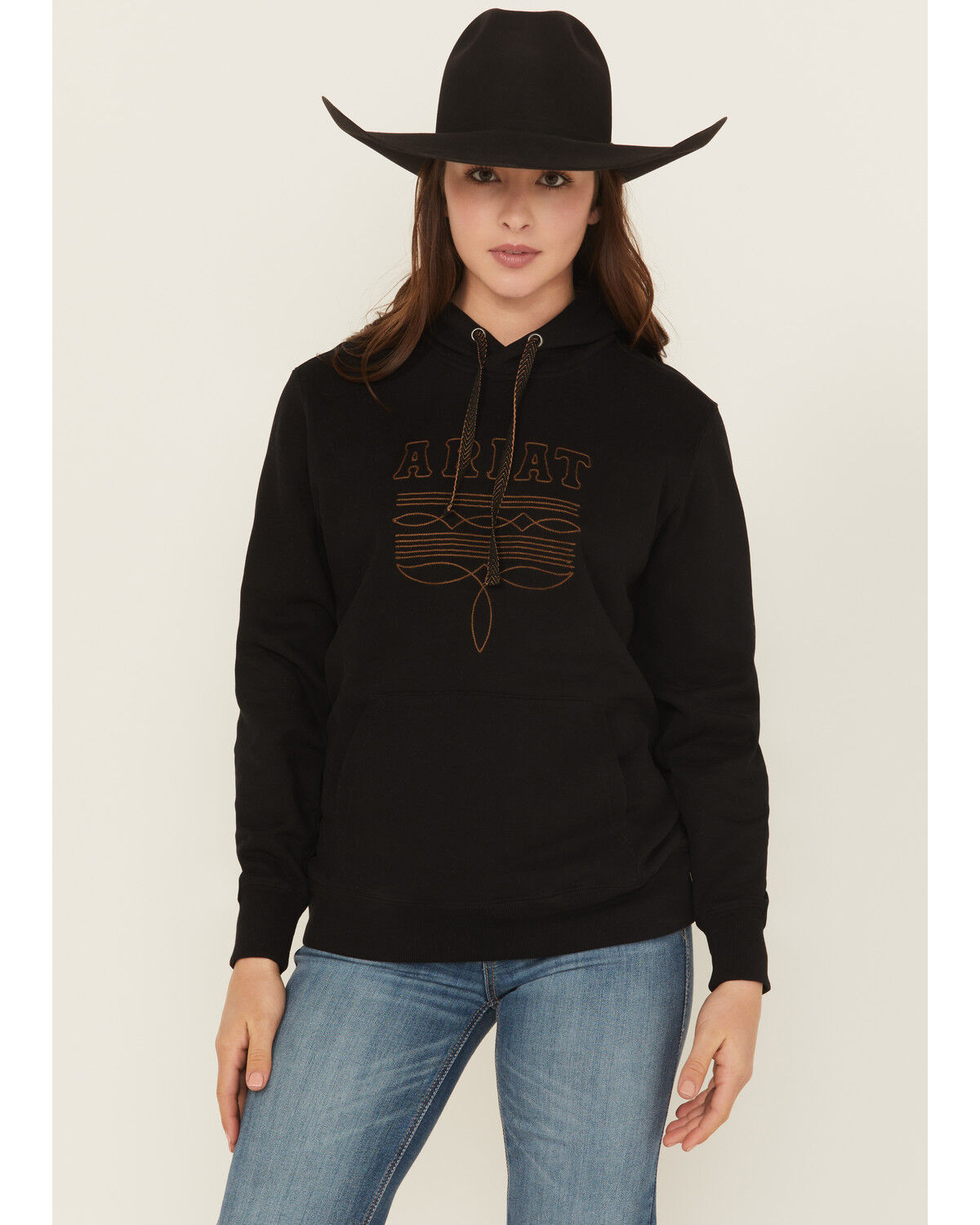 Ariat Women's Logo Bootstitch Hoodie, Black, hi-res
