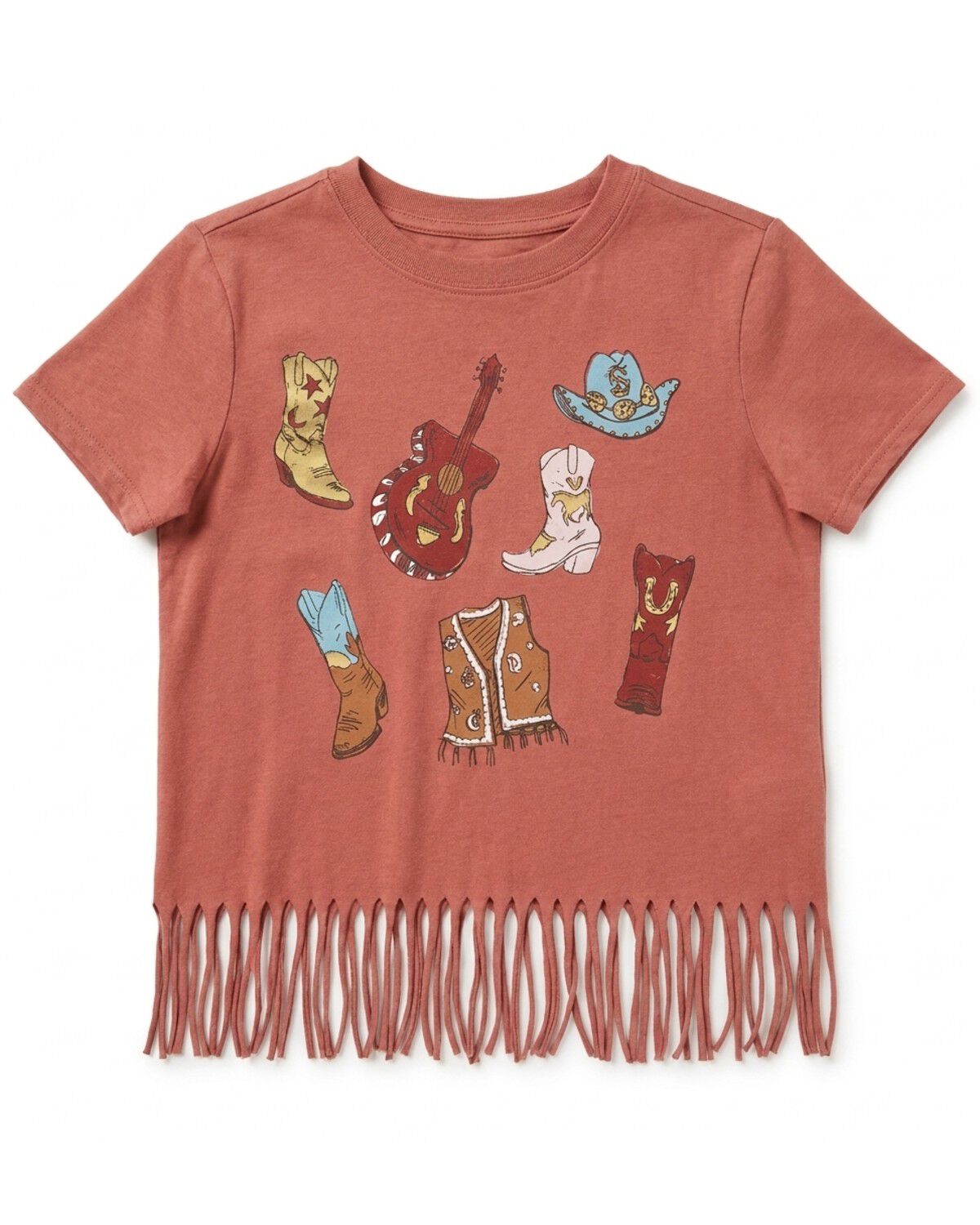 Shyanne Girls' Boot Party Fringe Hem Short Sleeve Graphic Tee, Rose, hi-res