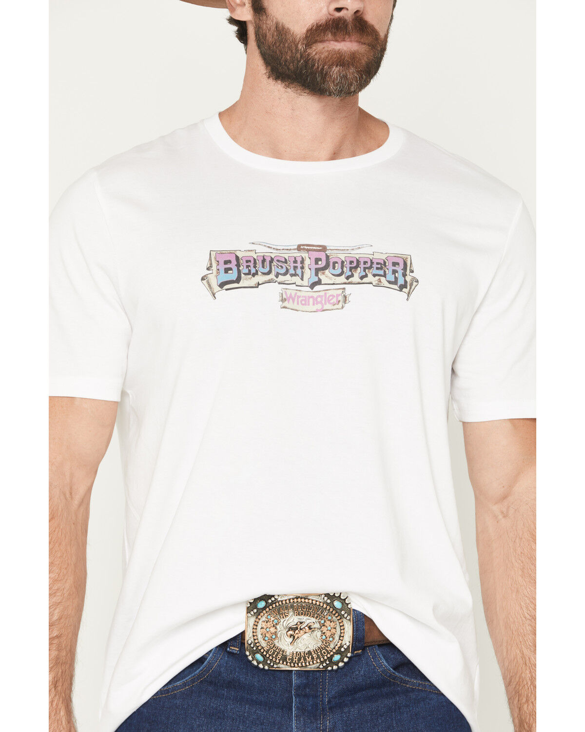 Image #3 - Wrangler Men's 90s Brush Popper Short Sleeve Graphic T-Shirt, White, hi-res