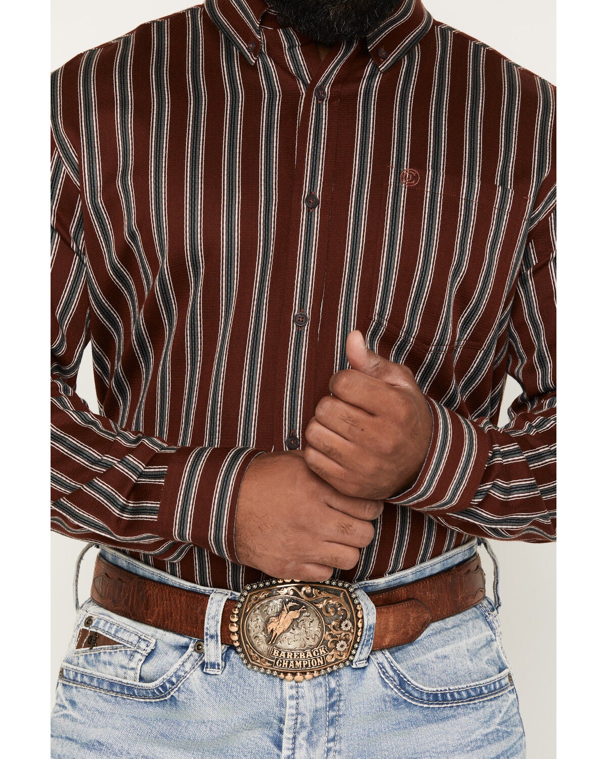 Image #3 - Cody James Men's Red Racer Striped Print Long Sleeve Button-Down Western Shirt, Burgundy, hi-res