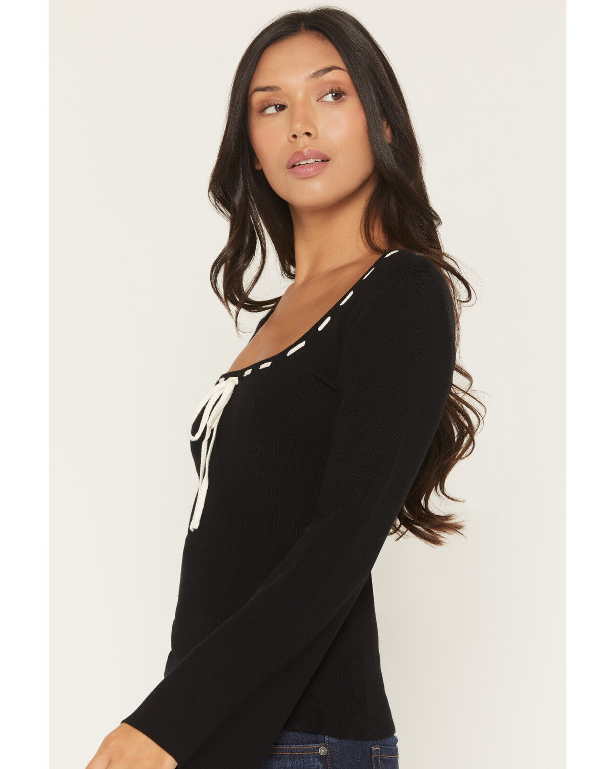 Image #2 - Originality Women's Solid Flared Long Sleeve Sweater, Black, hi-res