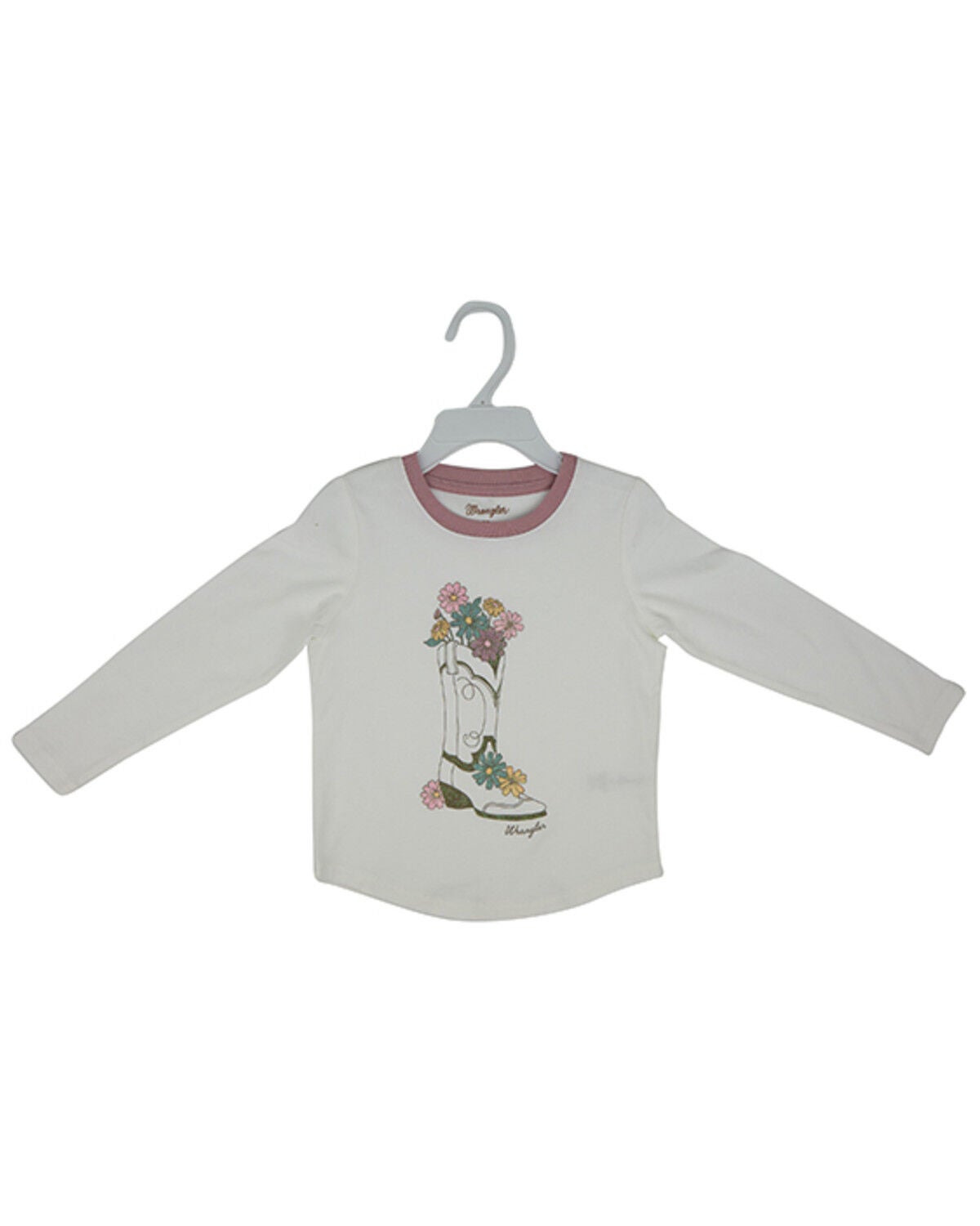 Wrangler Toddler Girls' Flower Boot Long Sleeve Graphic T-Shirt, White, hi-res