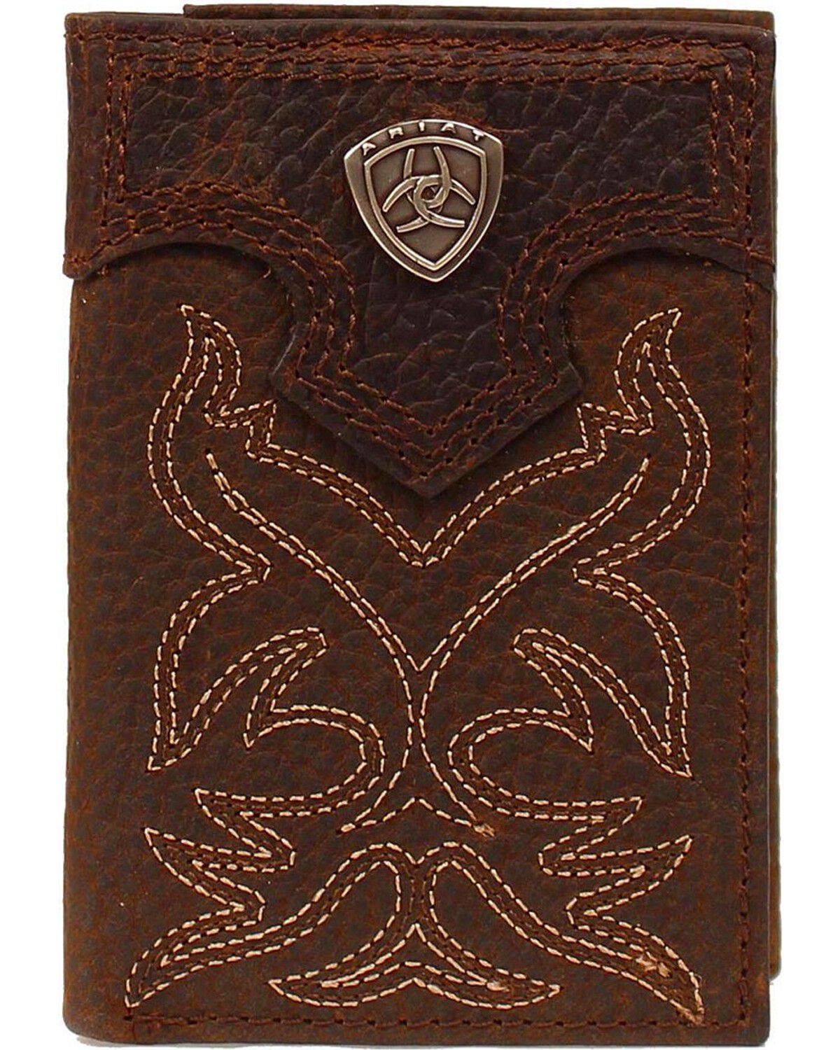 Ariat Men's Boot Stitched Tri-fold Wallet, Brown, hi-res