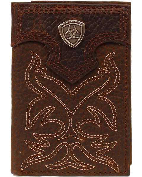 Image #1 - Ariat Men's Boot Stitched Tri-fold Wallet, Brown, hi-res