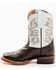 Tanner Mark Boys' Ostrich Print Western Boots - Broad Square Toe, Brown, hi-res