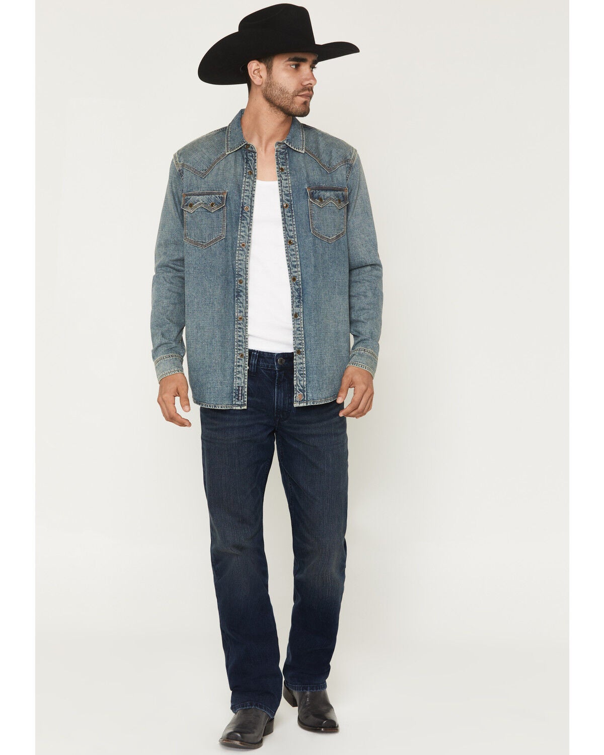 Moonshine Spirit&reg; Men's Dallas Wash Decker Slim Straight Stretch Denim Jeans, Dark Wash, hi-res