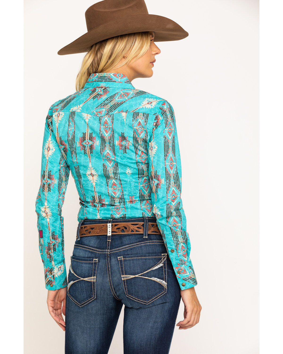Image #2 - Rock & Roll Cowgirl Women's Mint Aztec Snap Long Sleeve Western Shirt, , hi-res