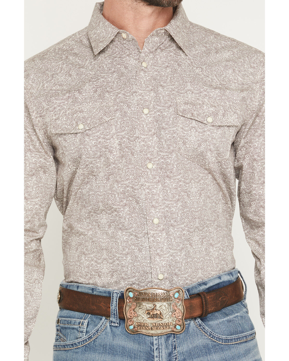 Image #3 - Gibson Trading Co Men's Mind Trap Paisley Print Long Sleeve Snap Western Shirt - Big, Ivory, hi-res