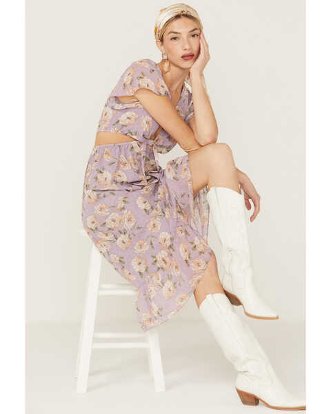 Image #1 - Sadie & Sage Women's Floral Cut-Out Midi Dress, Lavender, hi-res
