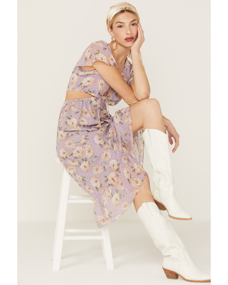 Sadie & Sage Women's Floral Cut-Out Midi Dress, Lavender, hi-res
