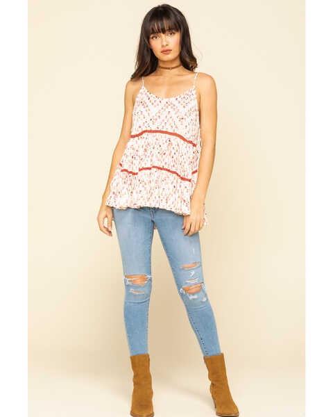 Image #6 - Miss Me Women's Ivory & Red Print Tiered Top, Rust Copper, hi-res
