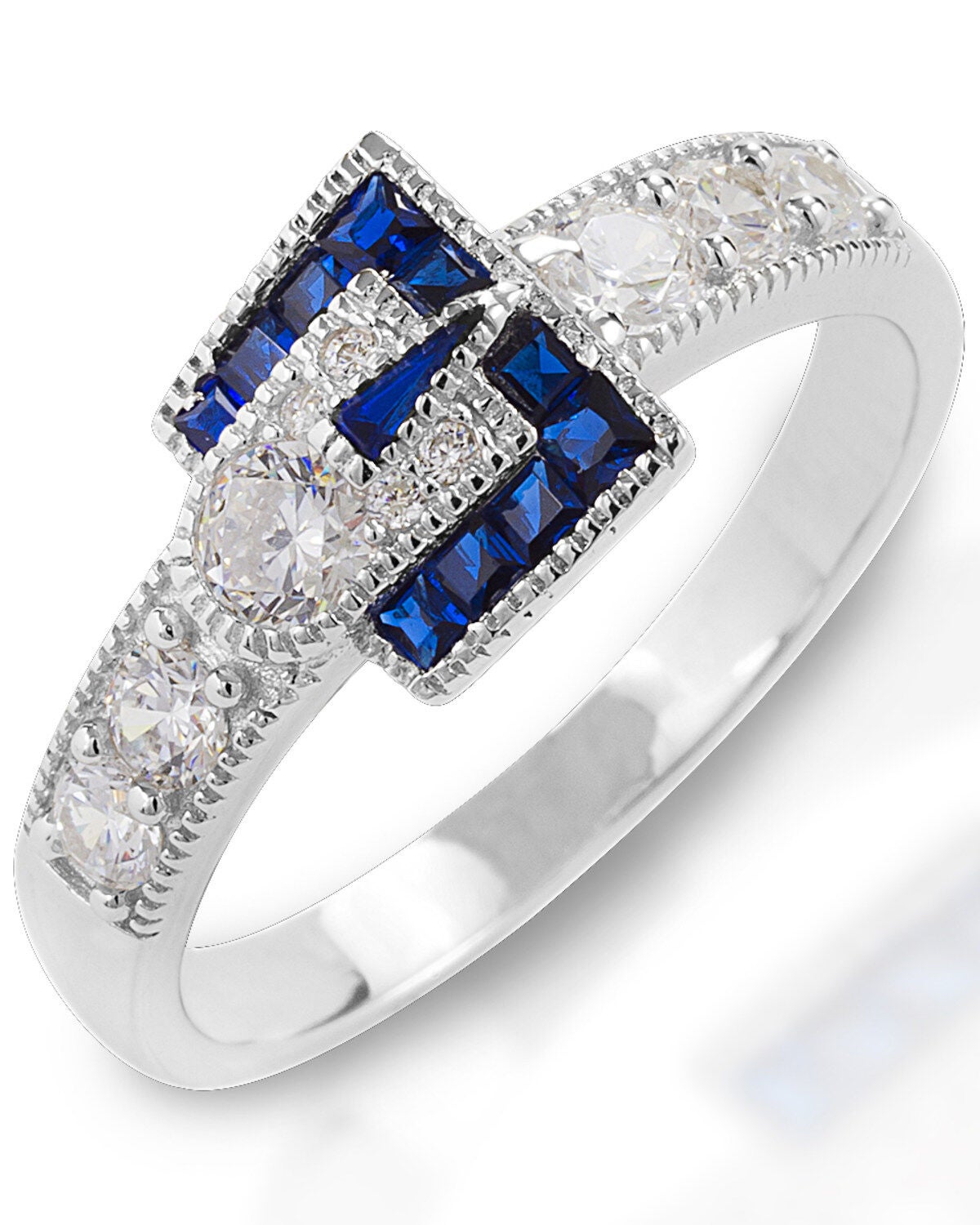 Kelly Herd Women's Blue Spinel Buckle Ring, Silver, hi-res