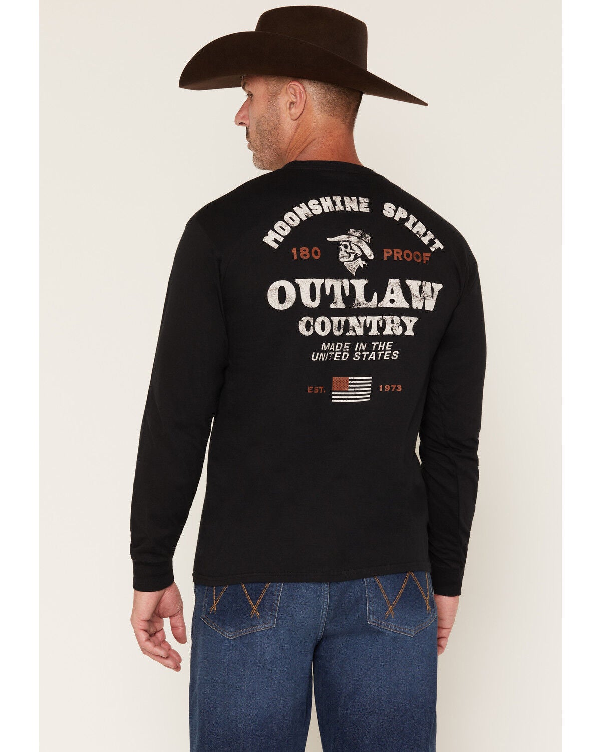 Moonshine Spirit&reg; Men's Cowboy Long Sleeve Graphic T-Shirt, Black, hi-res