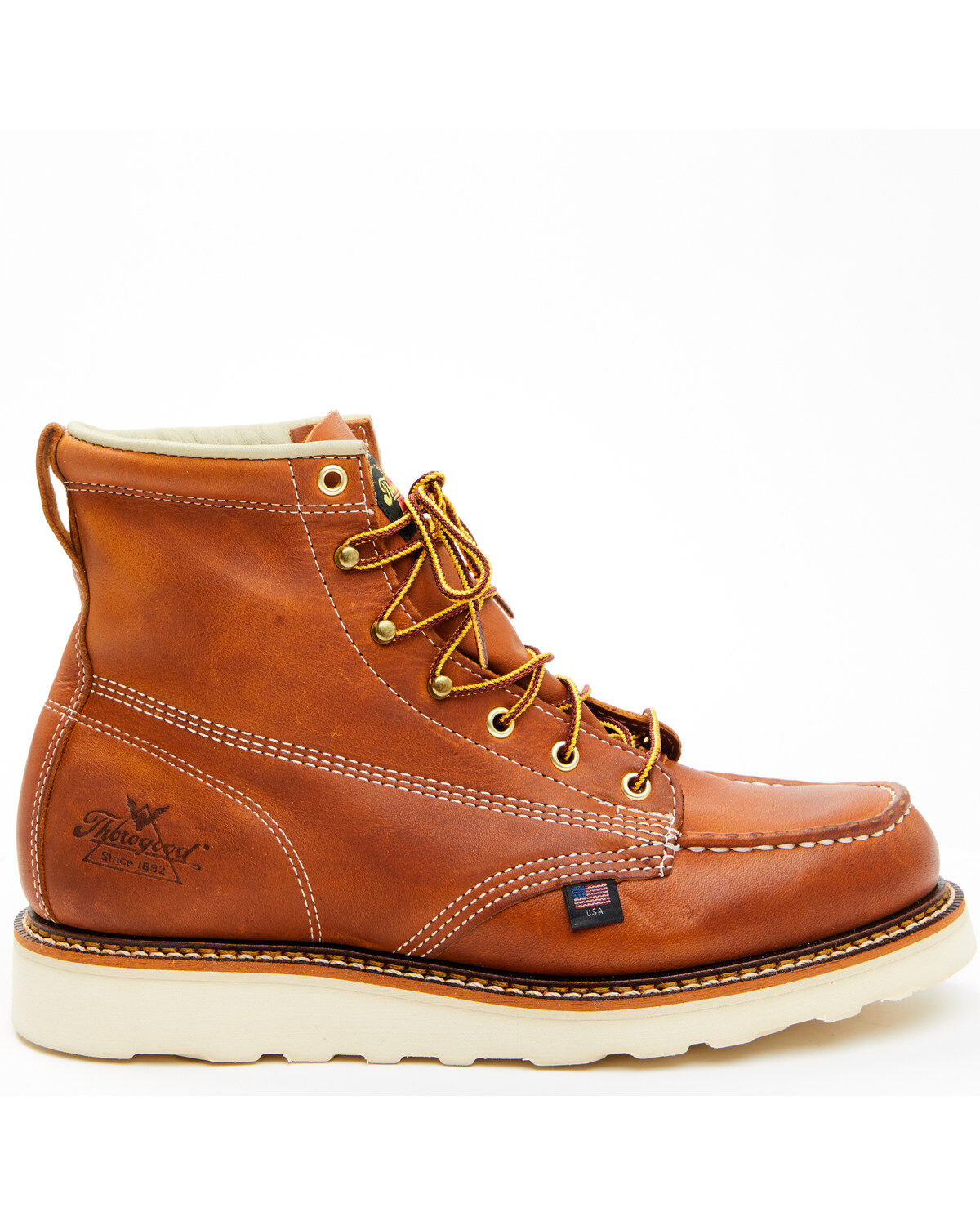 Image #2 - Thorogood Men's 6" Moc Toe Lace-Up Work Boots, Tan, hi-res