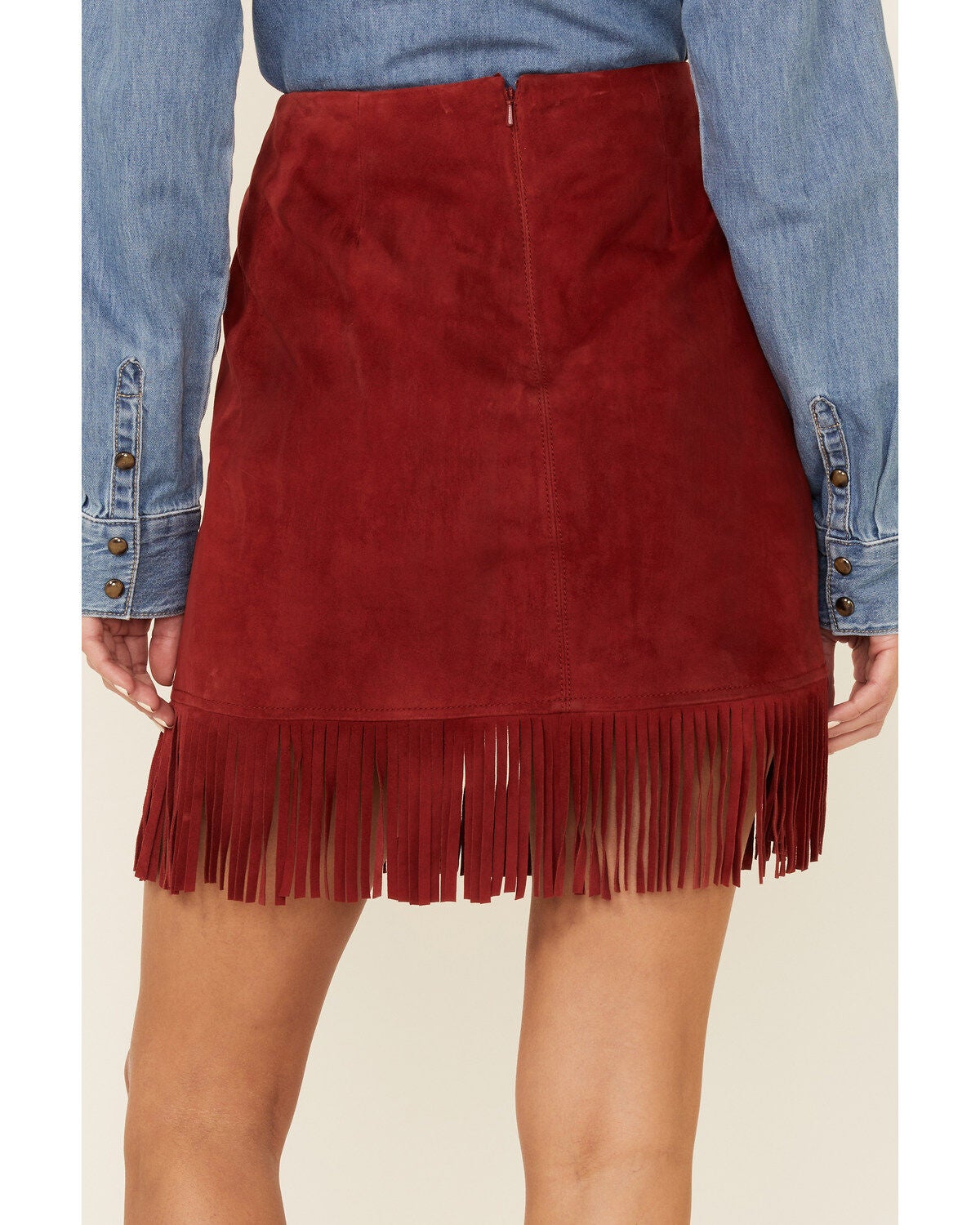 fringe mini skirt red