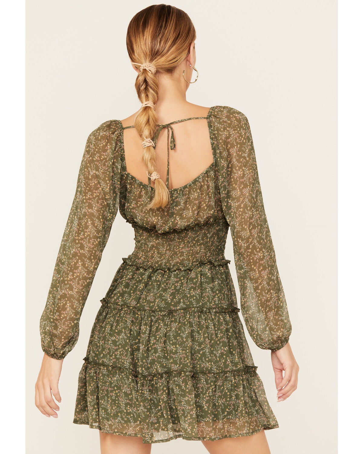 Image #4 - Ash & Violet Women's Floral Print Long Sleeve Mini Dress, Olive, hi-res